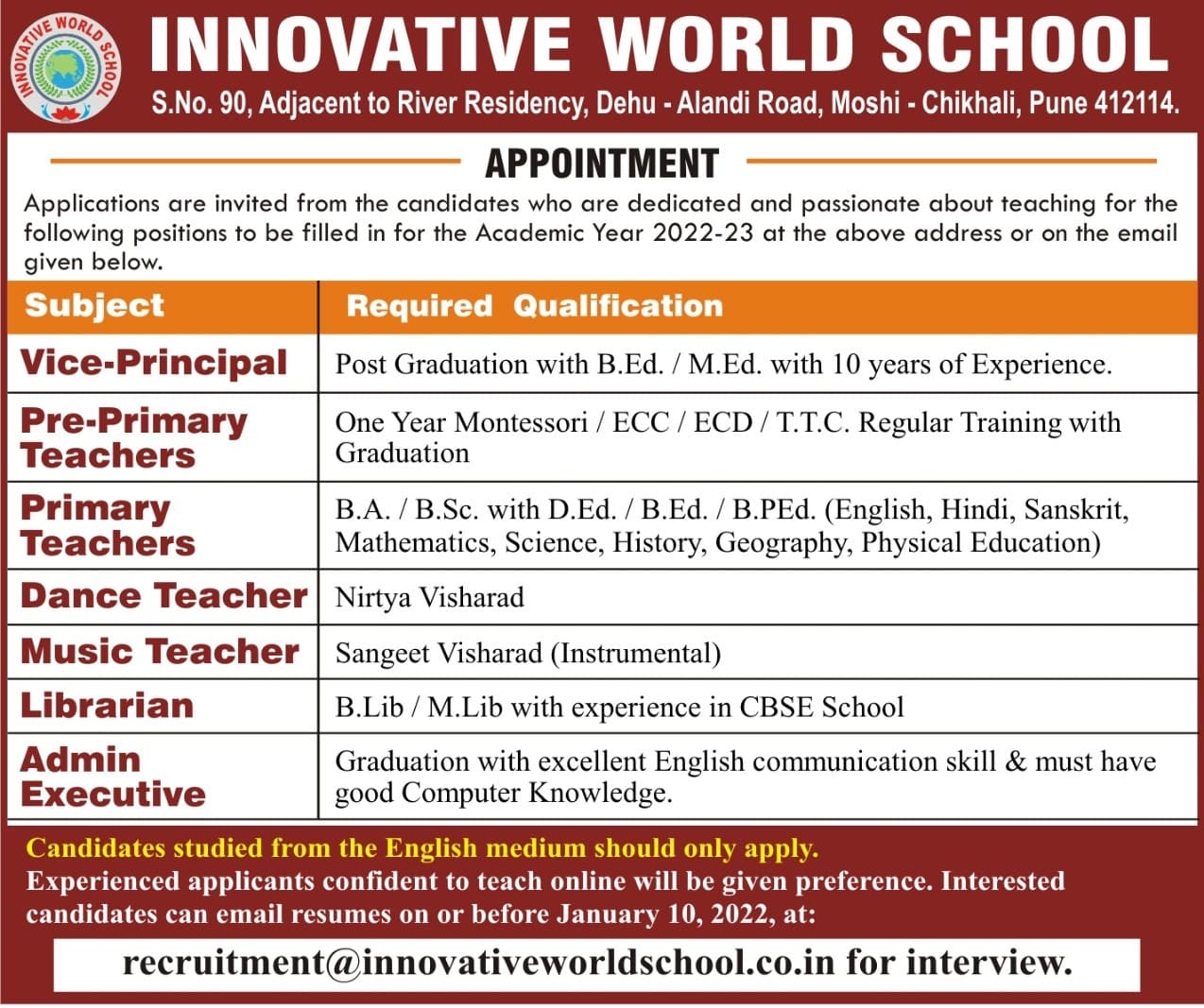 Career at Innovative World School Moshi-Chikali